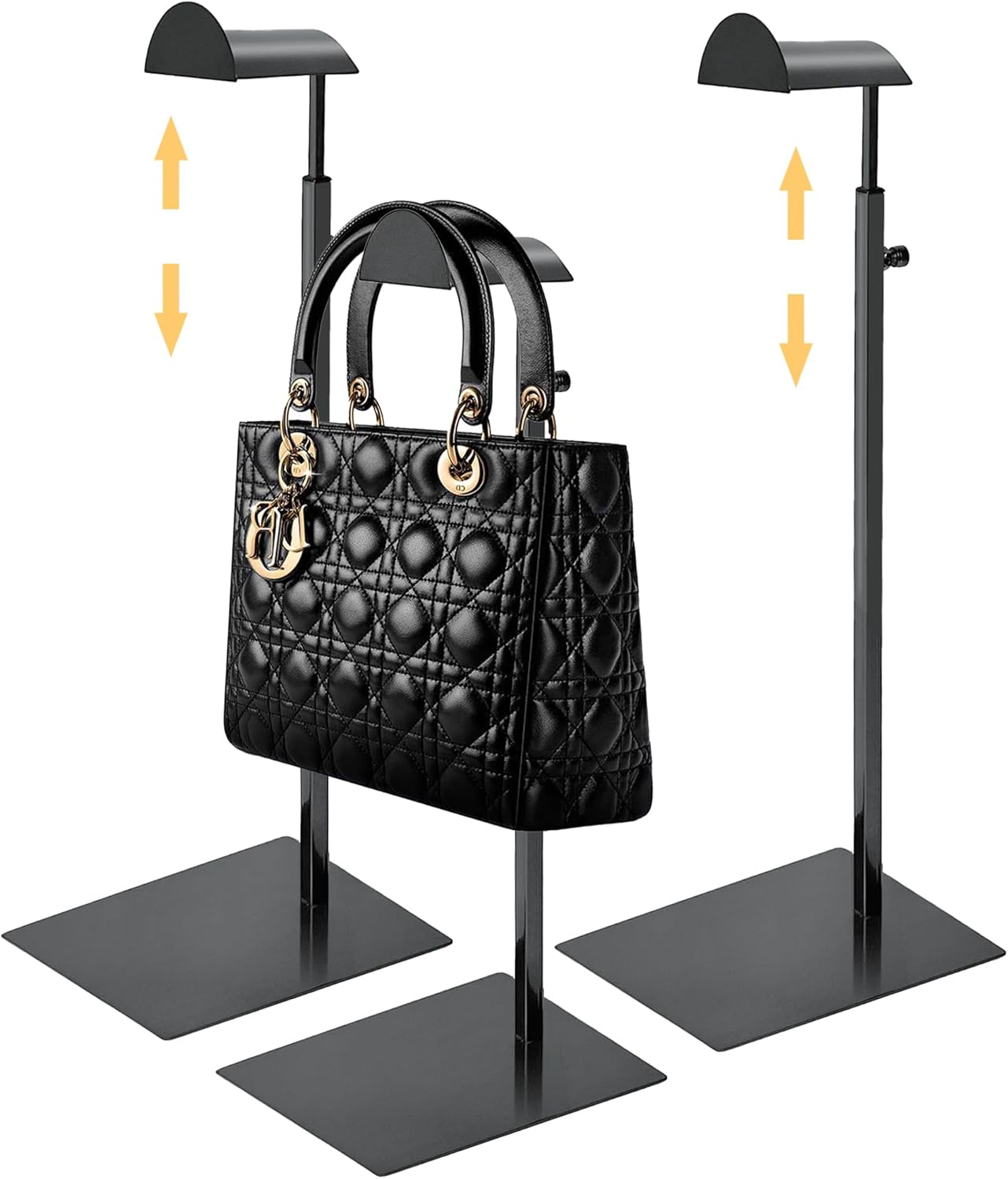 Royxen 3 Pack Handbag Rack Stainless Steel with Adjustable Height, Purse Display Stand, Black