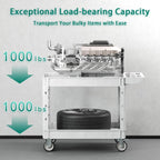 Heavy Duty Utility Rolling Tool Cart, 550 lbs Capacity Plastic Rolling Carts with 360°Swivel Wheels, 40 x 25 Inch Service Cart, 2 Shelf Work Cart for Warehouse,Garage, Cleaning, Grey