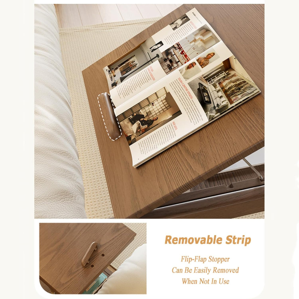 C Shaped Adjustable Solid Wood TV Tray Table with Wheels - Removable Side Tab...