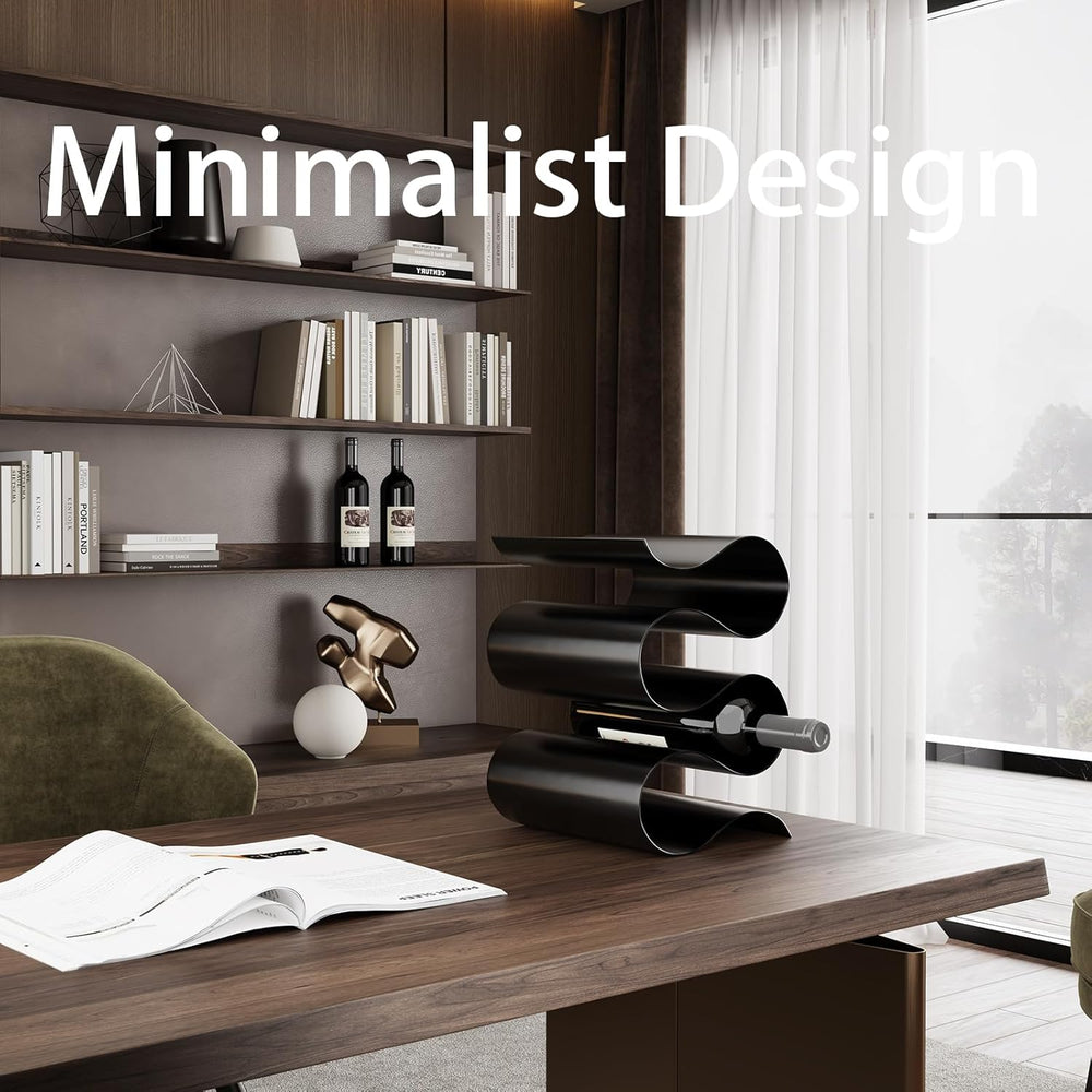 Black Wine Rack Countertop, Modern Metal Wine Rack for Inside Cabinet, Minima...
