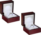 Allure - 2 Pack, Luxury Ring Box With LED Light, Authentic Mahogany Wood With White Leatherette Insert, Square Elegant Diamond Ring Case For Unique Proposal Or Wedding, Small Jewelry Display Gift Box.