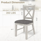 Solid Wood Dining Chairs Set of 2, Farmhouse Chairs with High Cross Back and Upholstered Seat, Easy Assembly for Dining Room, Kitchen, Washed Gray