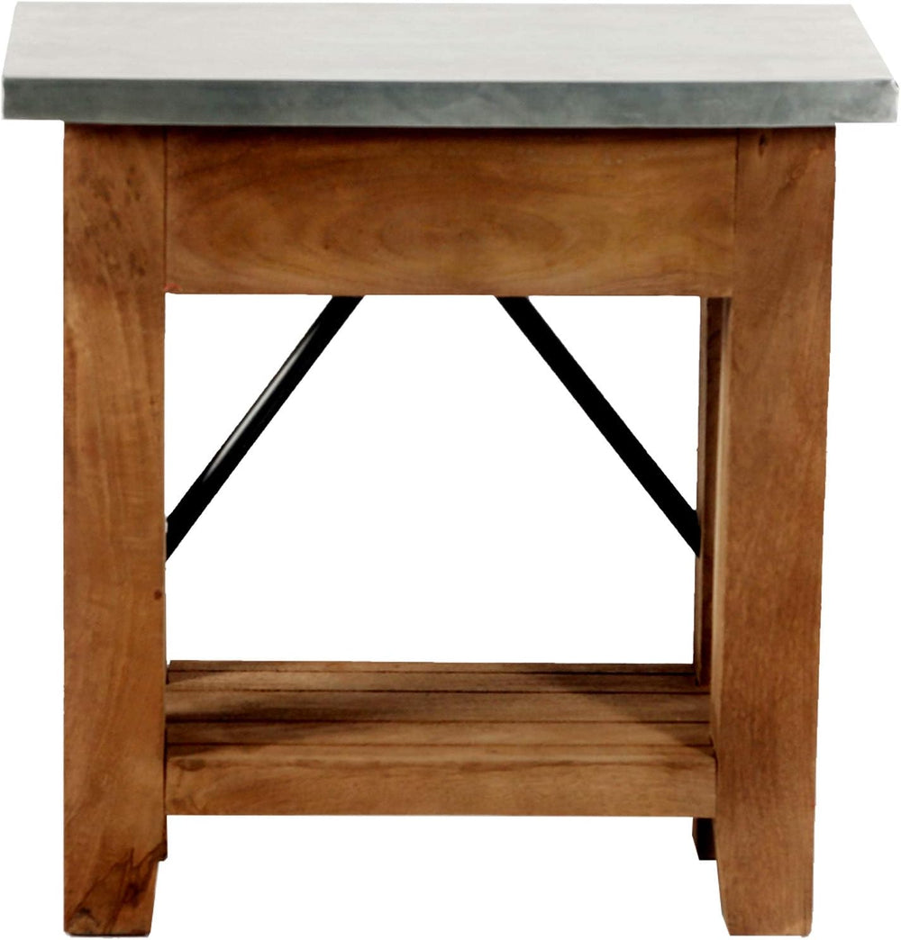 Millwork End Table with Steel Top – Rustic Industrial Narrow Side Table with ...