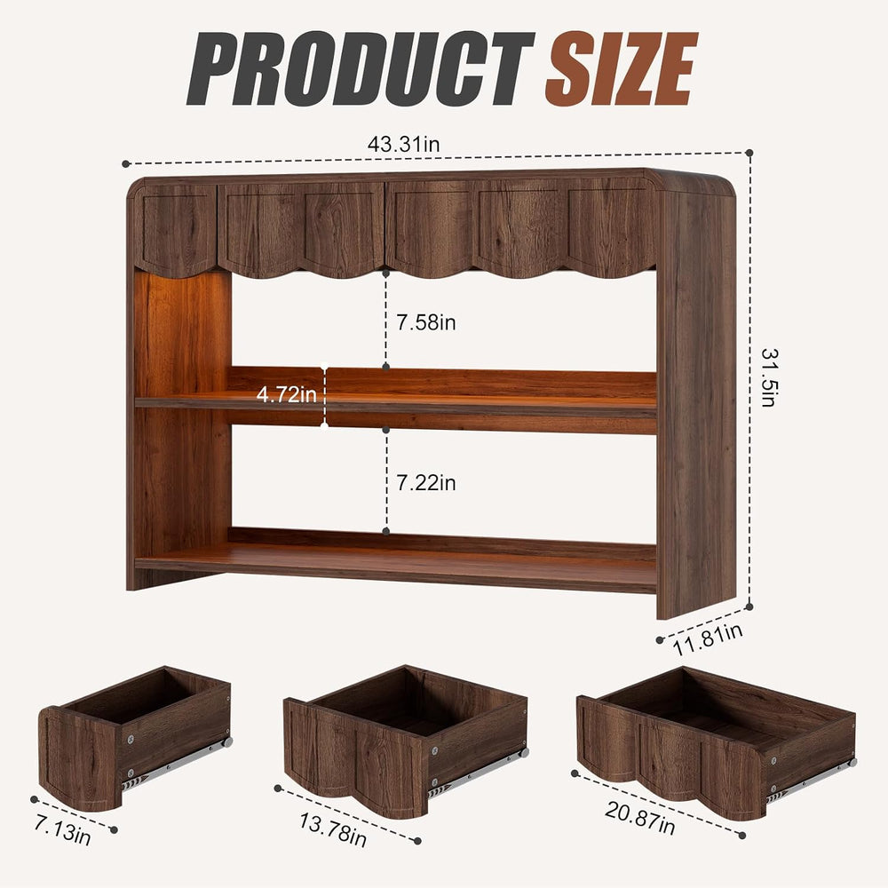 PAKASEPT Retro Entryway Table with RGB LED Lights, 43" Walnut Console Ta...