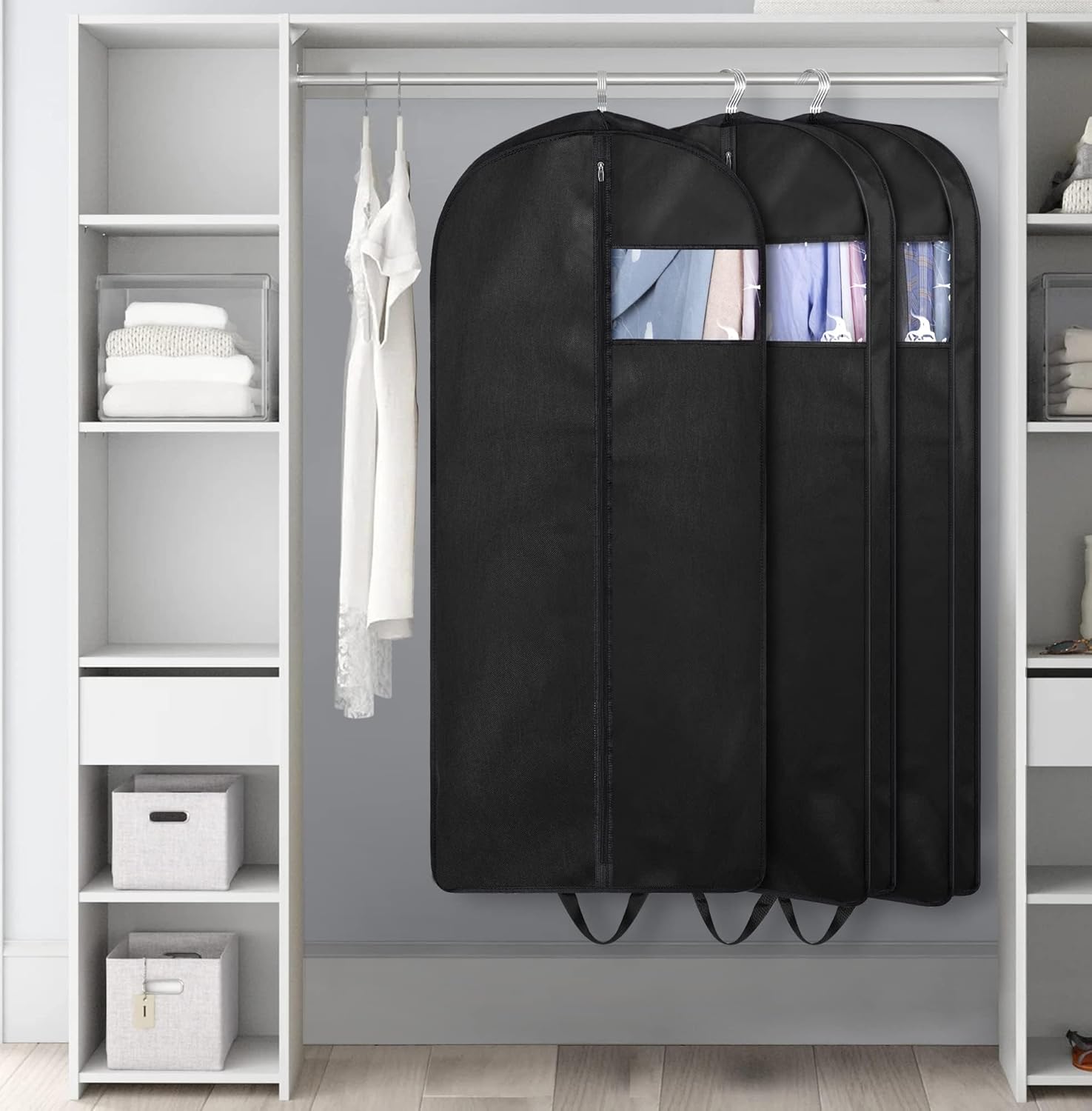 54" Suit Bags for Closet Storage and Travel, Gusseted Hanging Garment Bags for Men Suit Cover With Handles for Clothes, Coats, Jackets, Shirts（3 Packs）