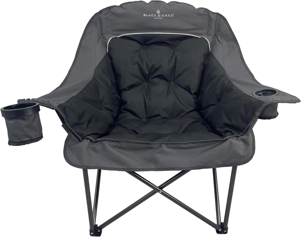 Black Sierra Plush XL Padded Camping Chair for Adults, Oversized Heavy Duty F...