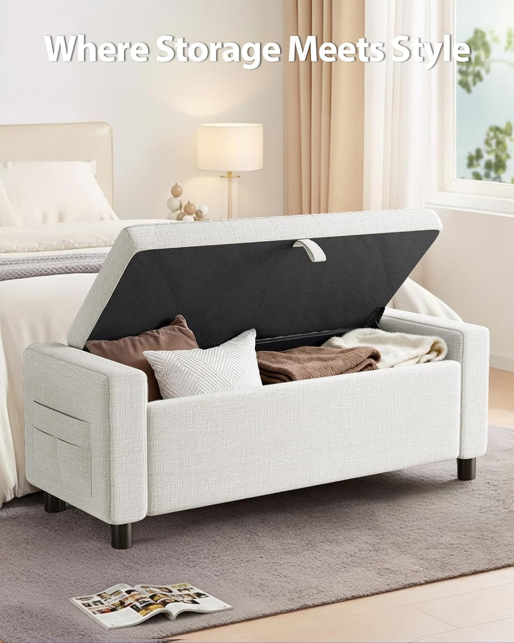 Amada 46" Storage Ottoman Bench with Safety Hinge, Hidden Compartment &a...