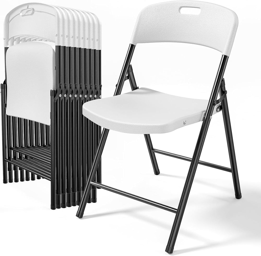 Bonnlo 10-Pack White Plastic Folding Chairs, Portable Seat with Sturdy Steel ...