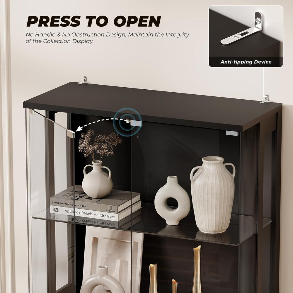 Display Cabinet with Glass Doors, 4-Tier Curio Cabinet with Transparent Full-...