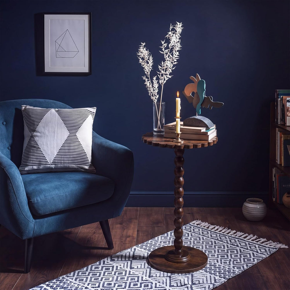 Novabright Round Side Table with Scalloped Edge Small Drink End Table with So...