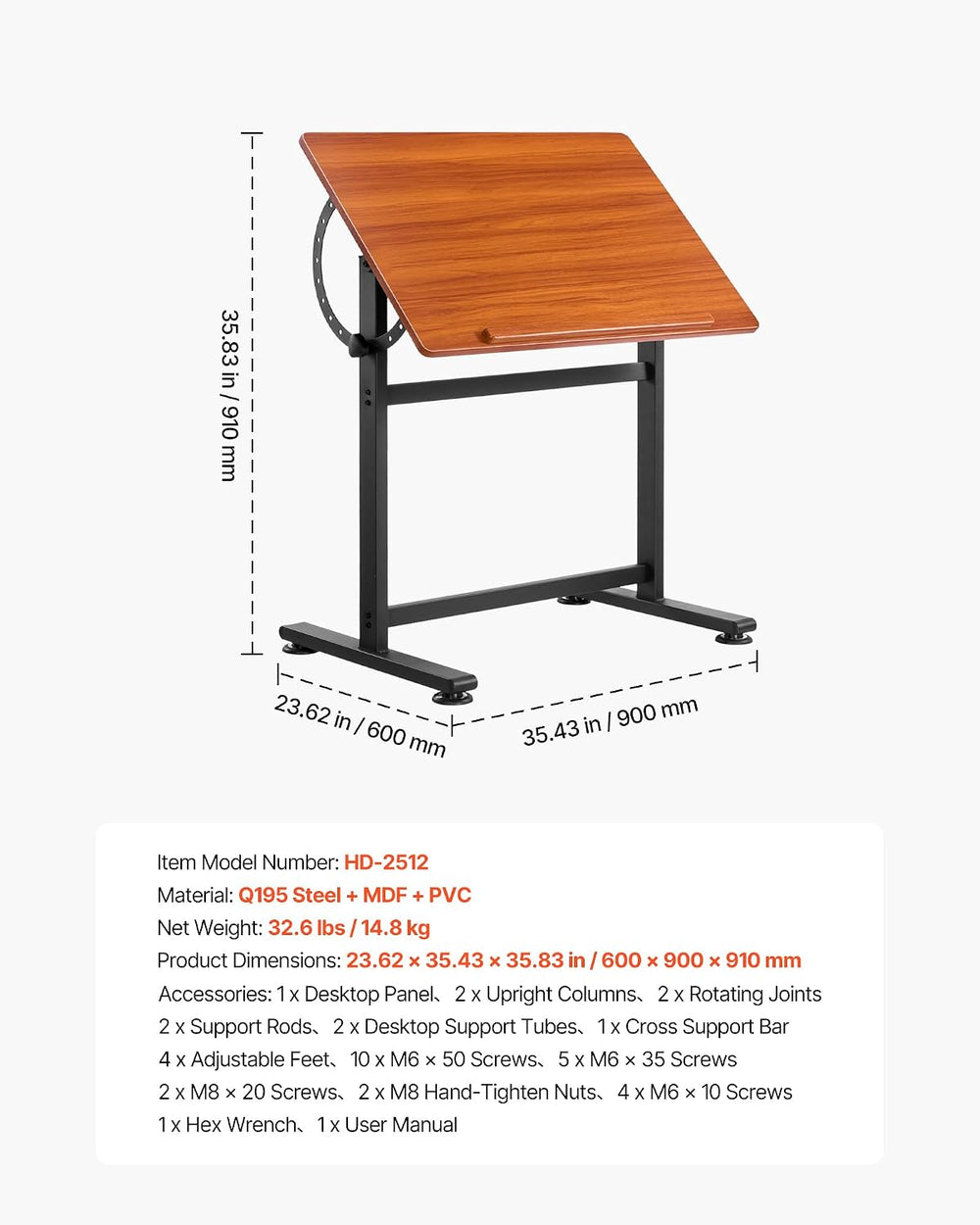 VEVOR Drafting Table, Adjustable 0°–90° Tilt Drawing Desk, Portable Artist Ta...