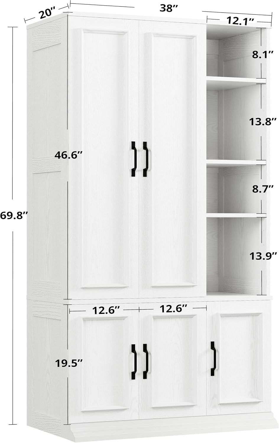 LIKIMIO Armoire Wardrobe Closet 70" H, 5 Doors for Bedroom, White | Wood...