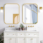 28"x36" Gold Bathroom Mirror with Rustproof Metal Frame, Modern Rounded Corner Wall Mirror for Vanity Over Sink, Horizontal/Vertical Hanging