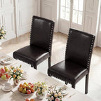 Giantex Dining Chairs Set of 4, Faux Leather Upholstered Parsons Kitchen Chairs with Solid Rubber & Bent Wood Legs, Thick Padded Seat, Armless Side Chairs for Living Dining Room Restaurant, Brown