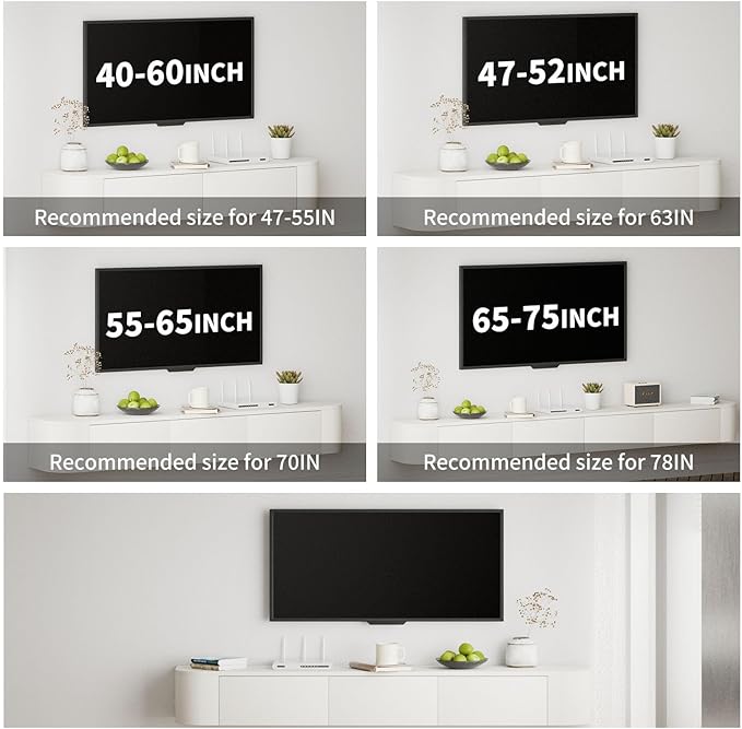 SHGJ&SOFT Floating TV Stand Wall Mounted Media Console with Door Entertainment Centerwith Storage Cabinets, Wall Mounted TV Shelf for Bedroom,Living Room (White, 78.7IN)