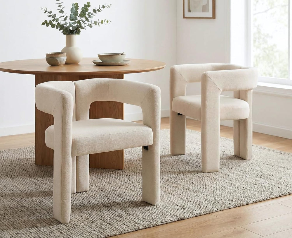 CIMOTA Modern Barrel Dining Chairs Set of 4, Linen Upholstered Accent Chairs ...