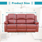 Recliner Sofa Set Couches for Living Room Chair Semi PU Fabric Living Room Furniture Sets, Adjusted Loveseat Reclining Couch Furniture Sofa Set for Theater Seating, 3-Seater, Red