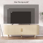 VOWNER 63" Fluted TV Stand, Modern Entertainment Center for TVs Up to 65" with Adjustable Shelves and Sliding Doors, Curved Media Console Table with Storage Cabinet for Living Room Bedroom (Oak)