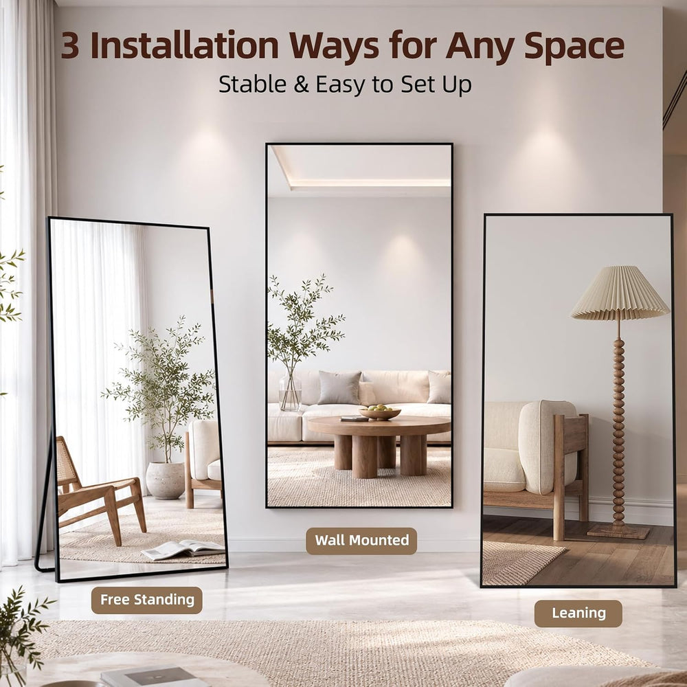 Beauty4U 79" x 39" Full Length Mirror with Stand, Black Large Floor...