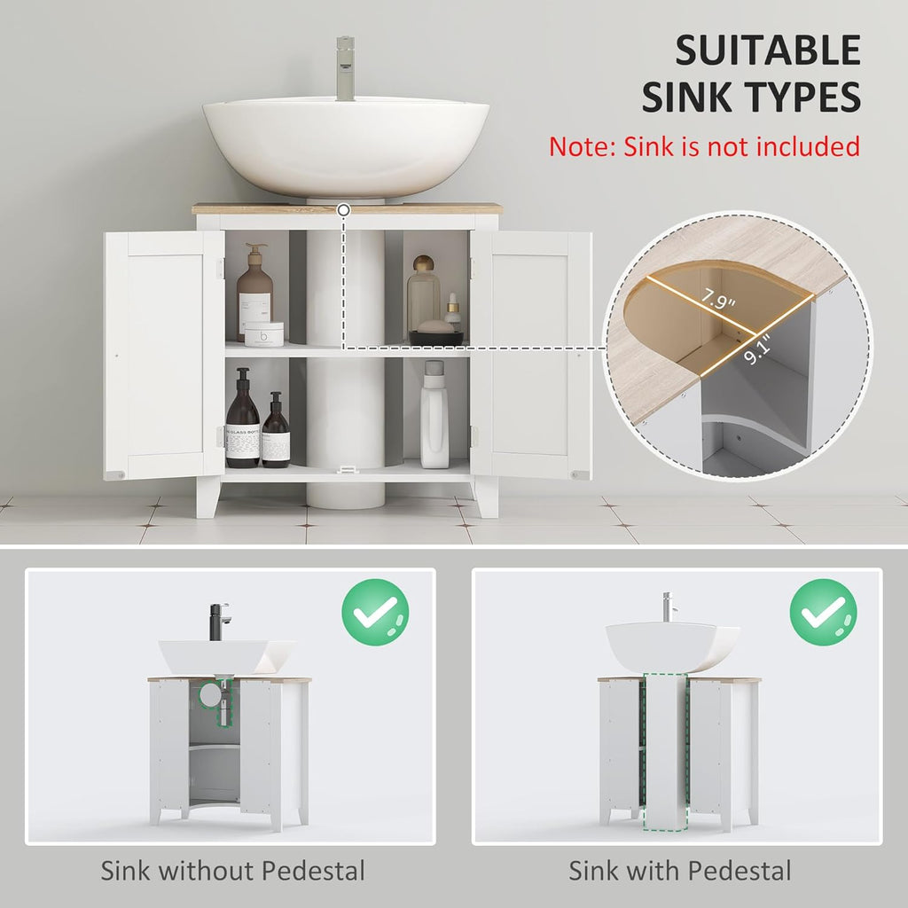 kleankin Pedestal Sink Storage Cabinet, Under Sink Cabinet with U-Shape and Adjustable Internal Shelf, White