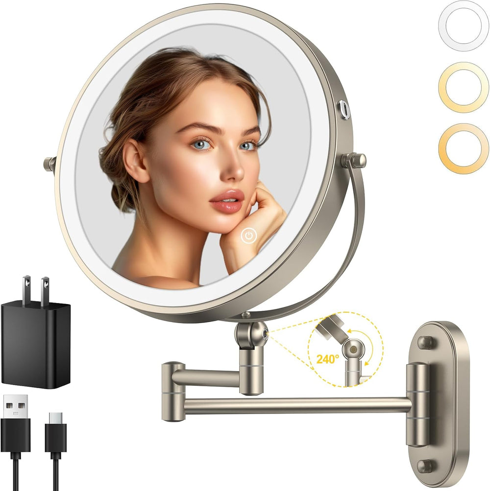 IMIKONA 9" Wall Mounted Lighted Makeup Mirror,4000mAh Rechargeable Doubl...