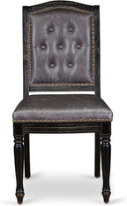 LEMA9-SBB-34, 9-pc Dining Table Set Consists of a Dining Table and 8 Dark Grey Polyester Fabric Modern Dining Chairs with Button Tufted Back, Sand Blasting Black Finish