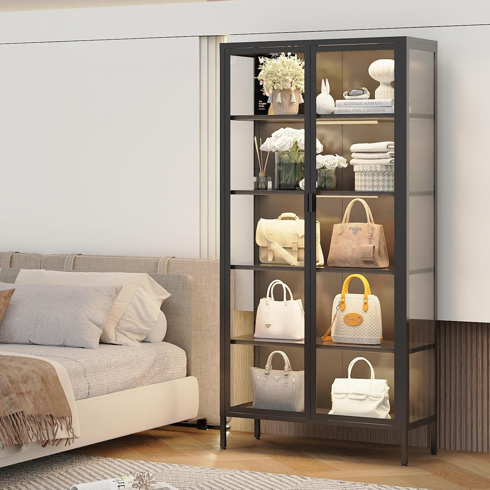 71" H Display Cabinet with Glass Doors,Display Case with LED Sensor Ligh...