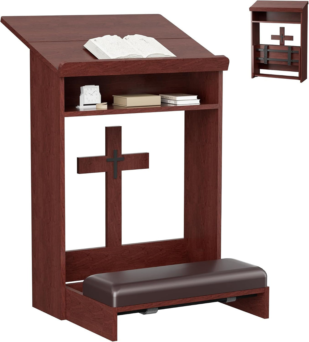 Foldable Prayer Kneeler, Wooden Prayer Bench with Storage Shelf, Cushion Pad,...