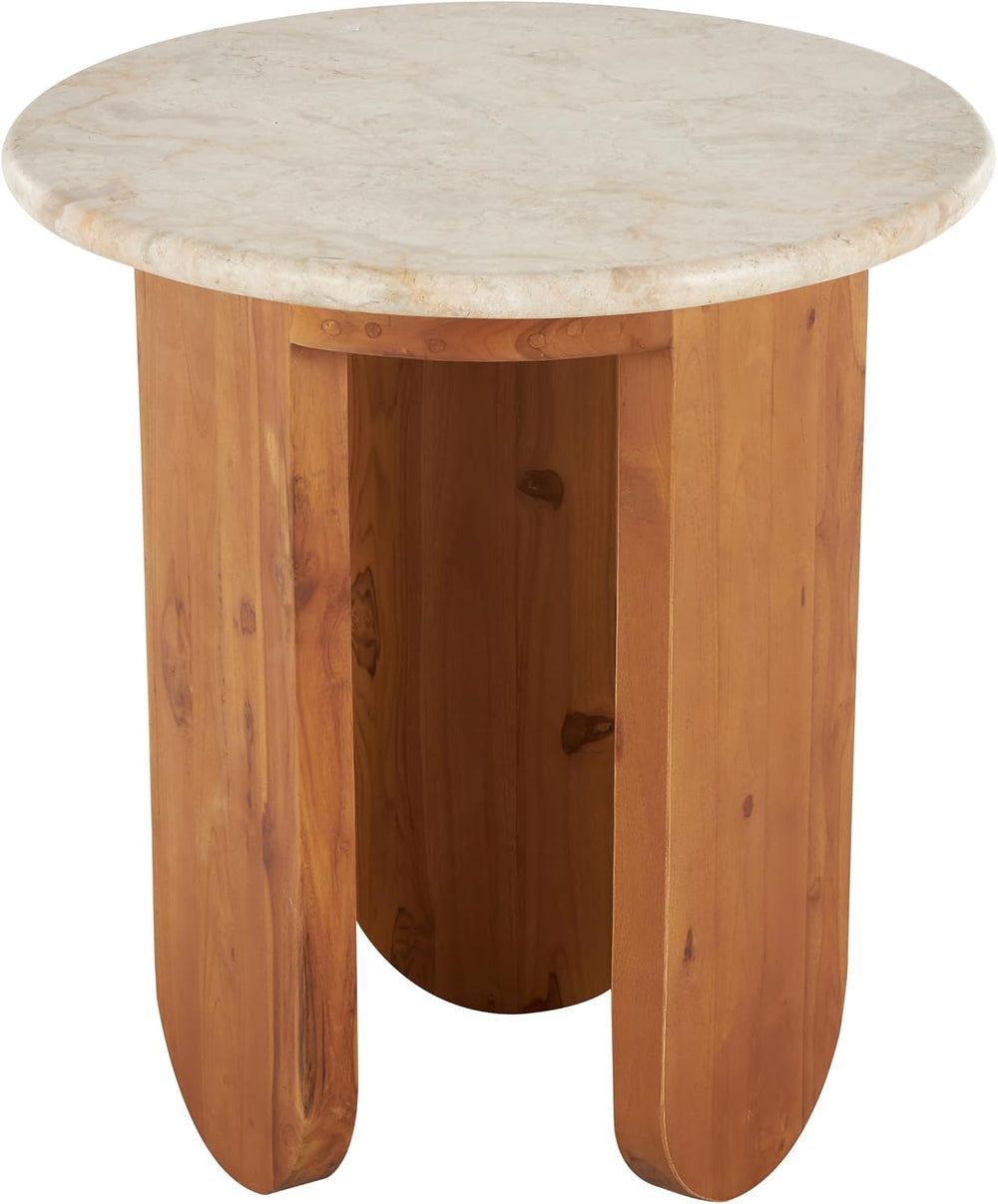 Deco 79 Teak Wood Handmade Side End Accent Table End Table with Beige Marble ...