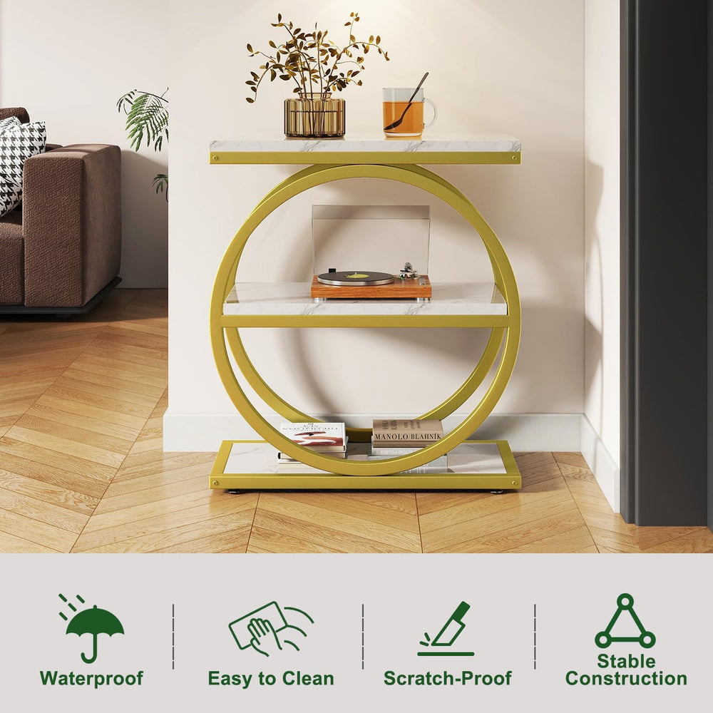 IBUYKE Narrow End Table with 3 Storage Shelves, Industrial Sofa Side Table, D...