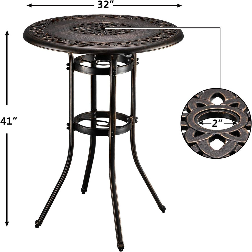 VINGLI 3 Piece Outdoor Bar Set, Cast Aluminum Outdoor Swivel Bar Stools and T...