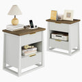 HIFYOBRO Fluted Nightstands Set of 2 with Charging Station & Motion Sensor Light, Modern Bedside Tables with 2 Drawers and Storage Shelf for Bedroom, White