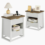 HIFYOBRO Fluted Nightstands Set of 2 with Charging Station & Motion Sensor Light, Modern Bedside Tables with 2 Drawers and Storage Shelf for Bedroom, White