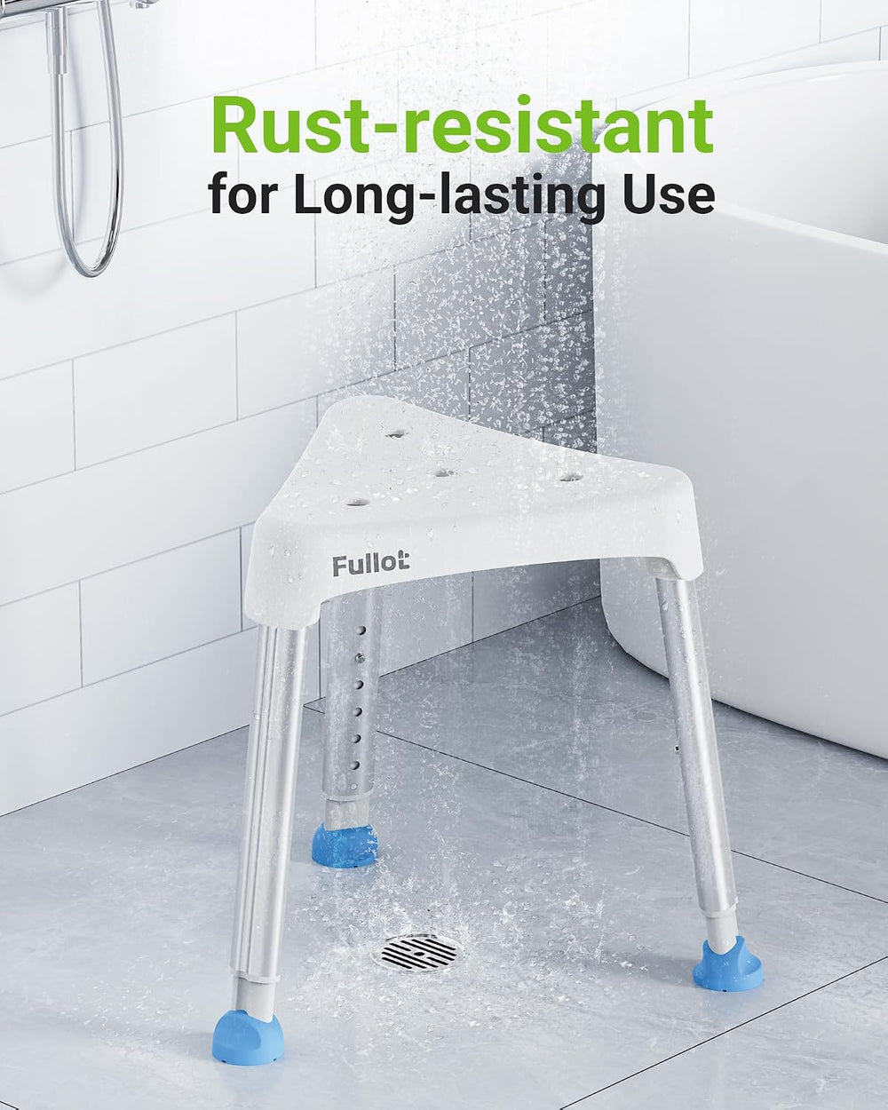 Space-Saving Triangular Shower Chair for Inside Shower, 400 lbs