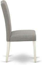 East West Furniture LGEN9-LWH-06 9 Piece Dining Set Includes a Rectangle Dining Room Table with Butterfly Leaf and 8 Dark Shitake Linen Fabric Upholstered Chairs, 42x84 Inch, Linen White