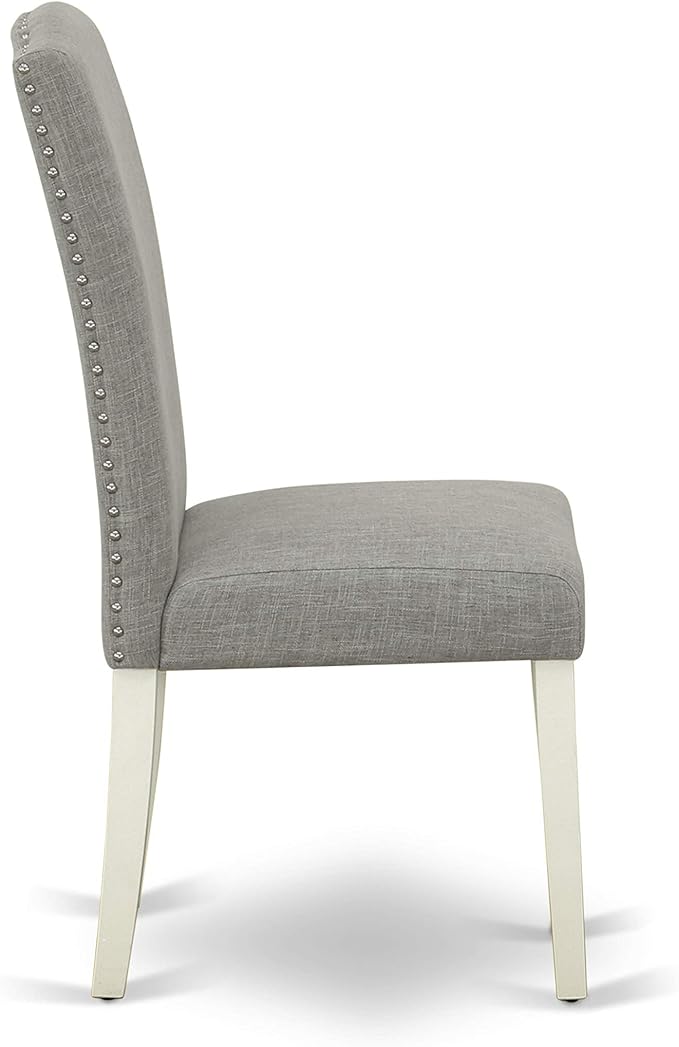 East West Furniture SHEN3-LWH-06 3 Piece Dining Set Contains a Round Kitchen Table with Pedestal and 2 Dark Shitake Linen Fabric Parson Dining Chairs, 42x42 Inch, Linen White