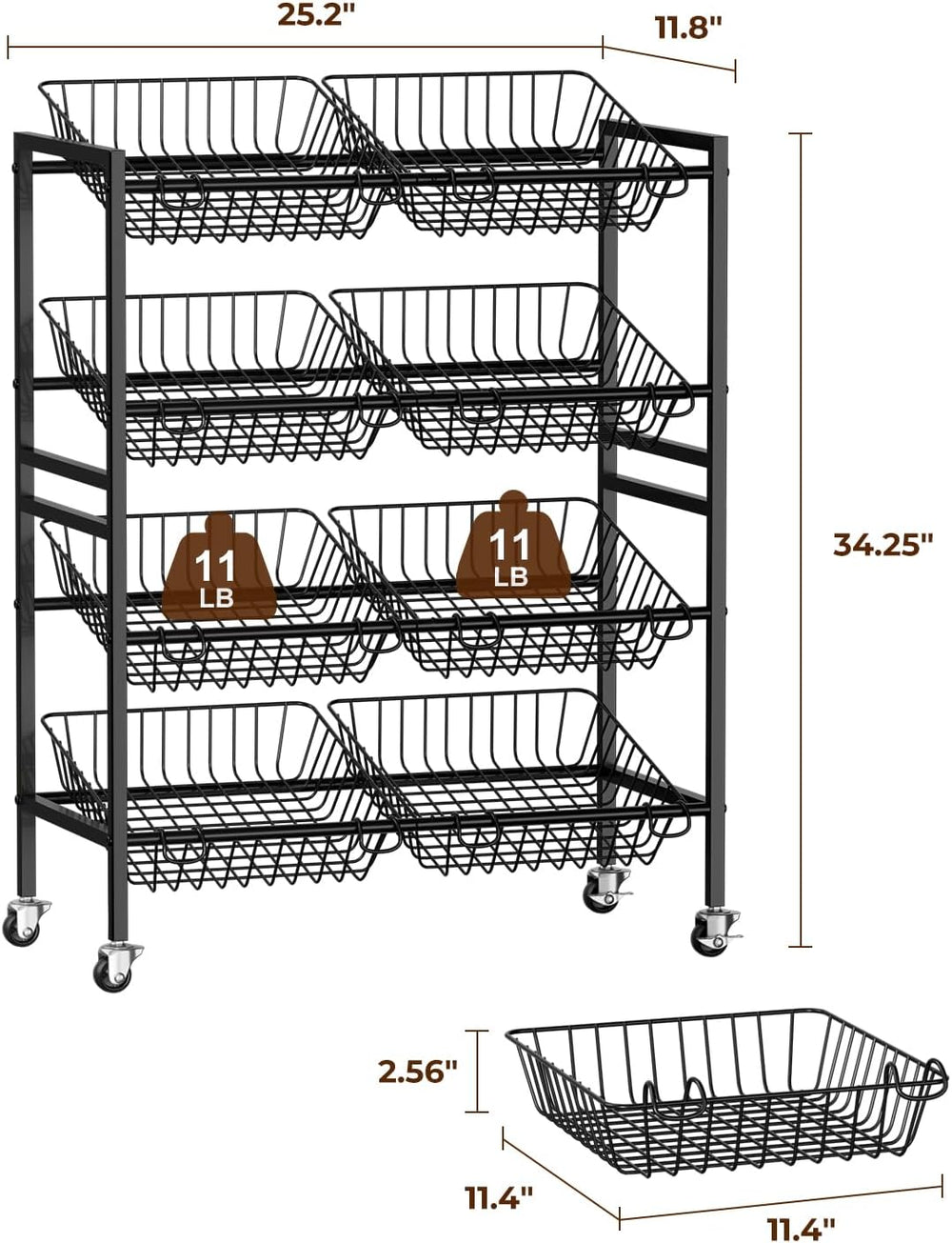 Evermagin 25.2" W Kitchen Storage Cart, 4-Tier Snack Cart with Wheels | ...