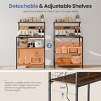 DUMOS Small Bakers Rack with Power Outlet for Kitchen Storage, 23.6" Microwave Stand, Appliance Organizer with 3 Adjustable Tiers for Small Apartment, Coffee Station, Counter Space Saving, Brown