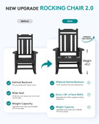 SERWALL Black Outdoor Rocking Chair Set of 2, All Weather Patio Rocking Chair, HDPE Poly Rocking Chair for Adults, Heavy Duty Front Porch Rocker