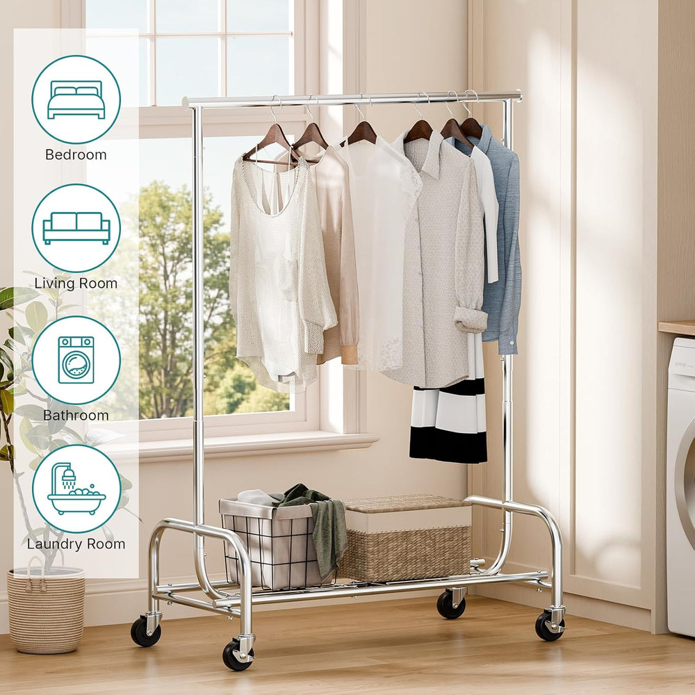 OLIXIS Heavy Duty Clothes Rack, Clothes Rack with Wheels, 450lbs, Silver