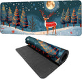 Christmas Reindeer Mouse Pad– Large Extended Desk Mat with Holiday Winter Snow Scene, Non-Slip Base Keyboard Pad for Home Office, Gaming, Workstation,31.5 x 11.8 in