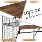 Laundry Room Shelves Wall Mounted with Wire Baskets, Over the Washer and Dryer Shelf with Clothes Drying Rack, Wire Shelves Baskets for Laundry Closet Organization and Storage, Wood+Metal, Black