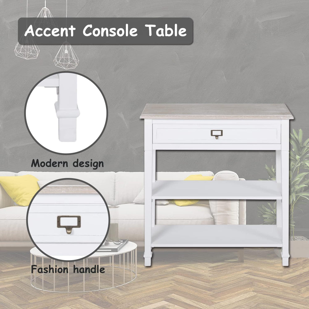 Kinfant Skinny Console Table with Storage - Narrow White Entryway Sofa Consol...
