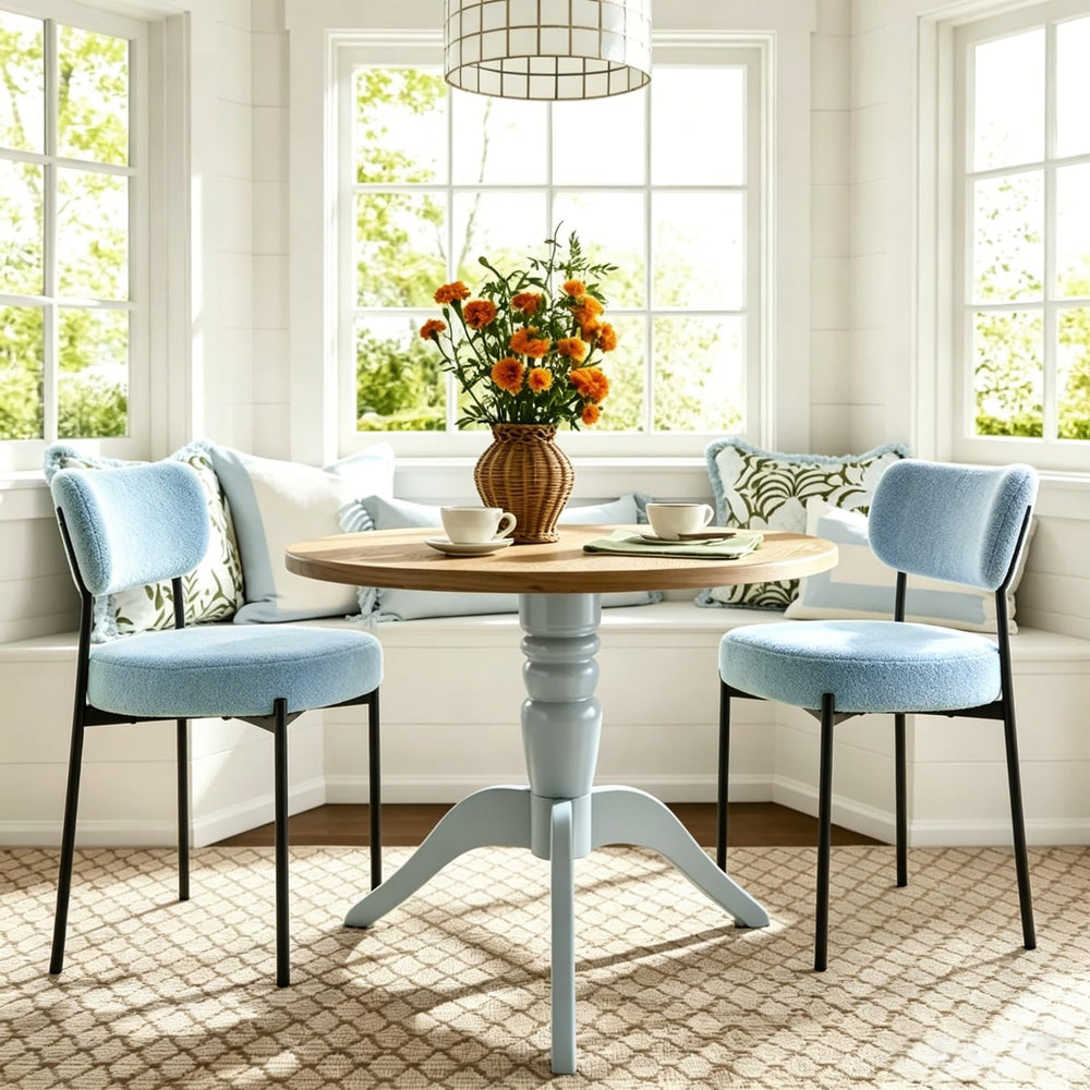 Blue Boucle Dining Chairs Set of 2, Mid Century Modern Dining Room Chair with...