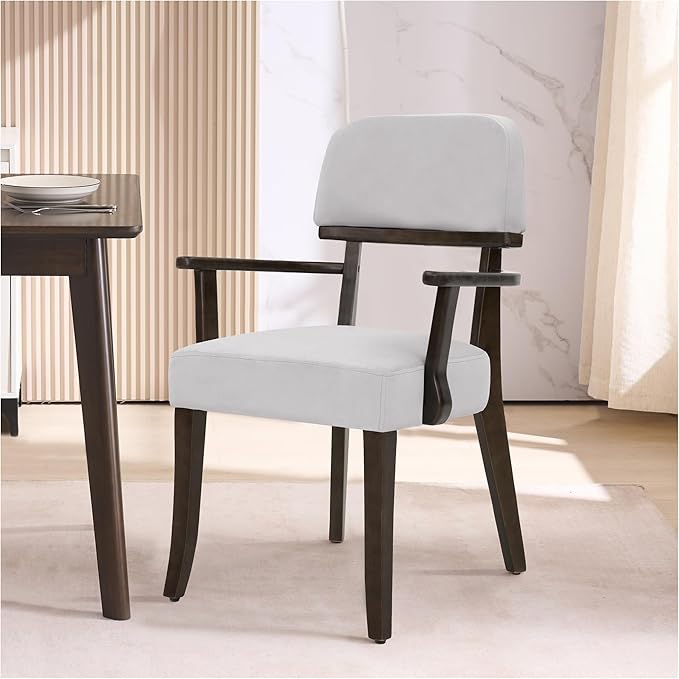 Modern Wood Dining Chairs with Arms, Velvet Upholstered Kitchen Chairs with B...