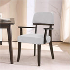 Modern Wood Dining Chairs with Arms, Velvet Upholstered Kitchen Chairs with Black Hardwood Legs & Open Curved Backrest, Accent Chairs 350 LBS Capacity, Grey