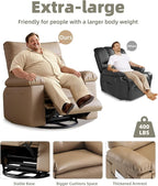 GarveeHome Oversized Rocker Swivel Recliner Chair - PU Leather Extra Wide Manual Recliner for Adults, Large Lazy Chair with 1.5X Sponge Comfort Arm and Back for Living Room, Bedroom