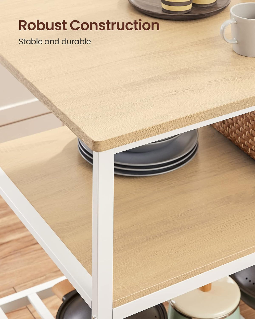 VASAGLE Kitchen Island with 3 Shelves, 47.2 Inches Width Kitchen Shelf with L...