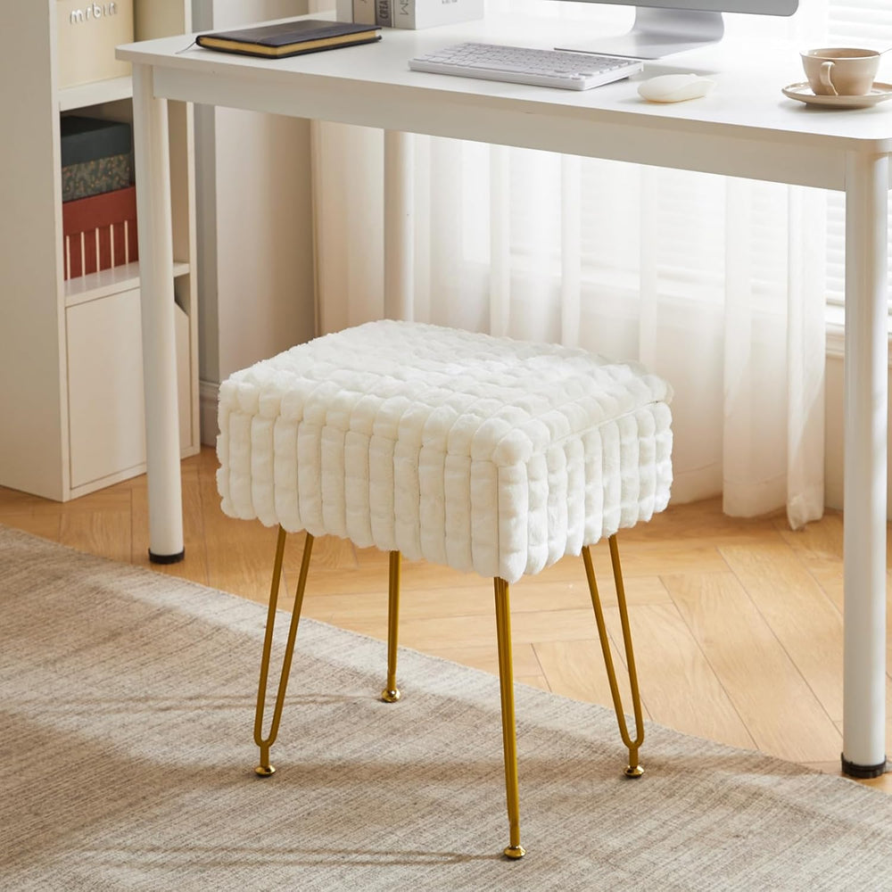 IBUYKE Rectangle Vanity Chair Ottoman, Footrest Stool, White WBD004W | Storag...
