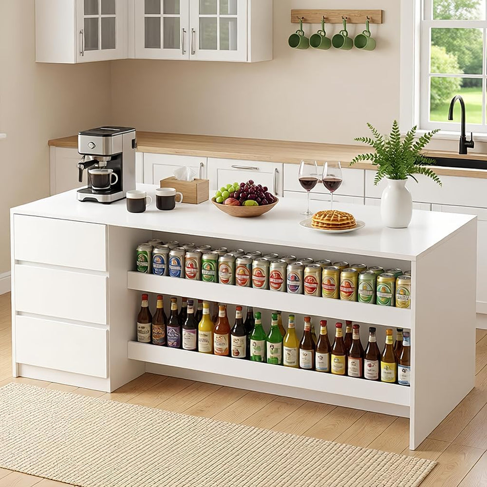Large Kitchen Island with Storage,Modern Kitchen Bar Island Table, Large Fixe...